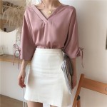 V-neck mid-sleeve with short-sleeved chiffon top