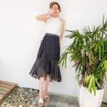 Polka dot fishtail irregular high waist ruffle A word skirt