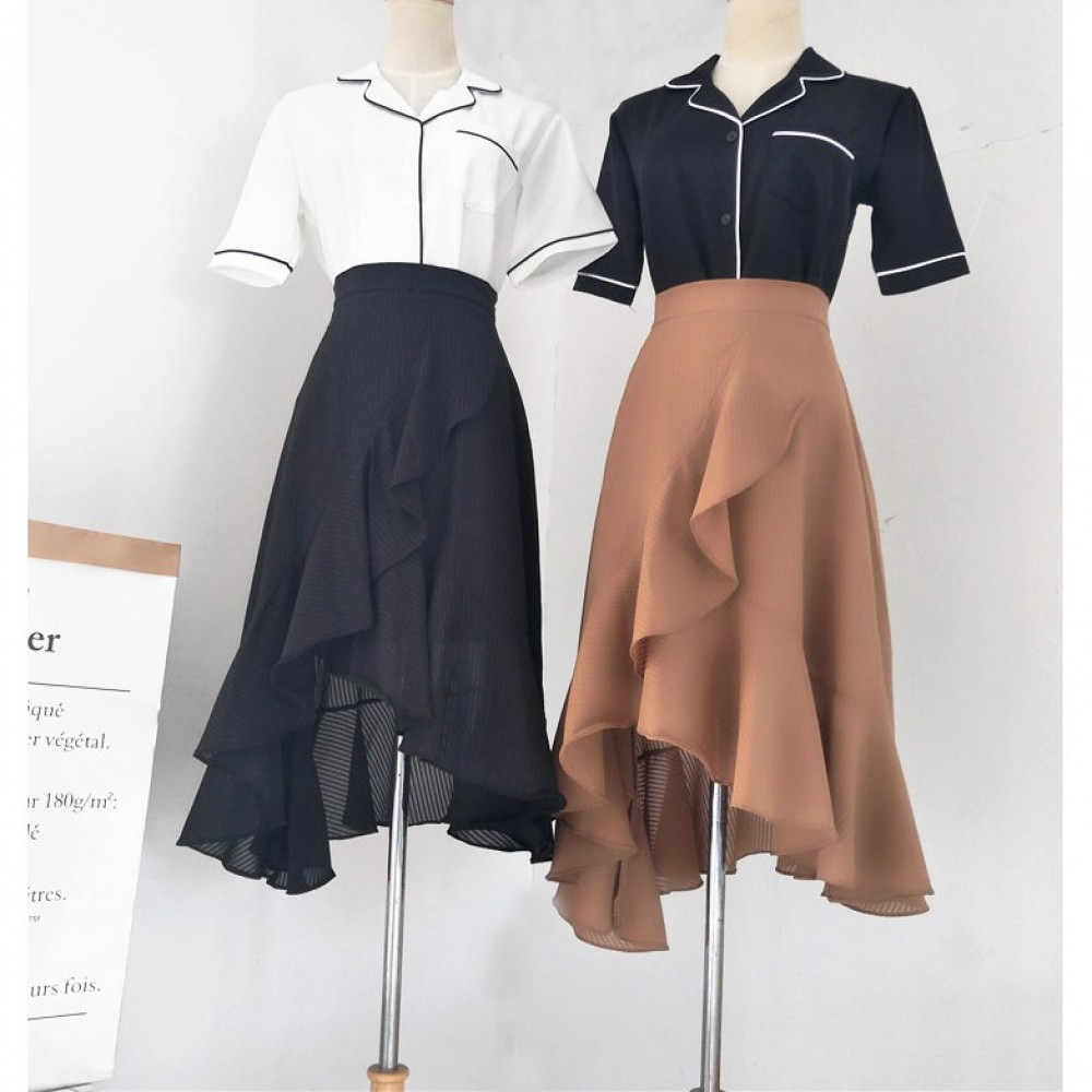 Irregular high-waist ruffled split fishtail chiffon long A-line skirt Irregular high-waist ruffled split fishtail chiffon long A-line skirt