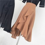 Irregular high-waist ruffled split fishtail chiffon long A-line skirt