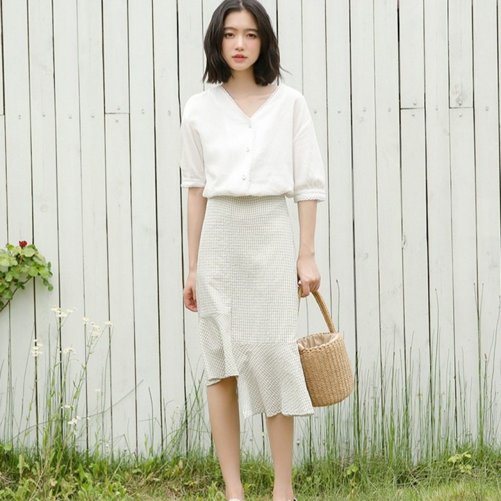 Irregular ruffled plaid chiffon A-line skirt Irregular ruffled plaid chiffon A-line skirt