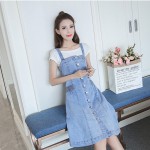 Mid-length sling denim strap dress