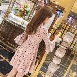 Floral high waist V-neck chiffon dress