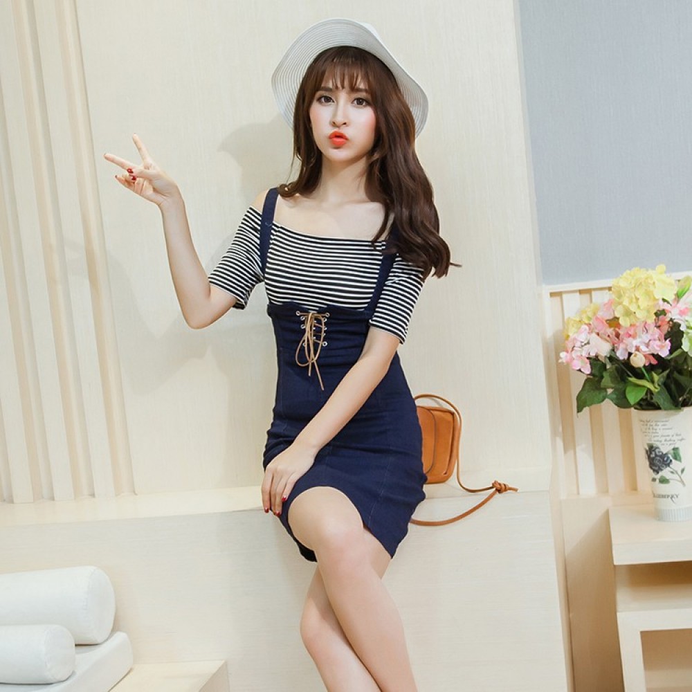 Denim Lace up Dress main image 0