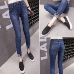 【PRE-ORDER】 Large Size Elastic Jeans Mickey Head Paste Cloth Feet Pants