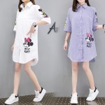 【PRE-ORDER】Large Size Fat MM Long Paragraph Loose Cartoon Mickey Shirt