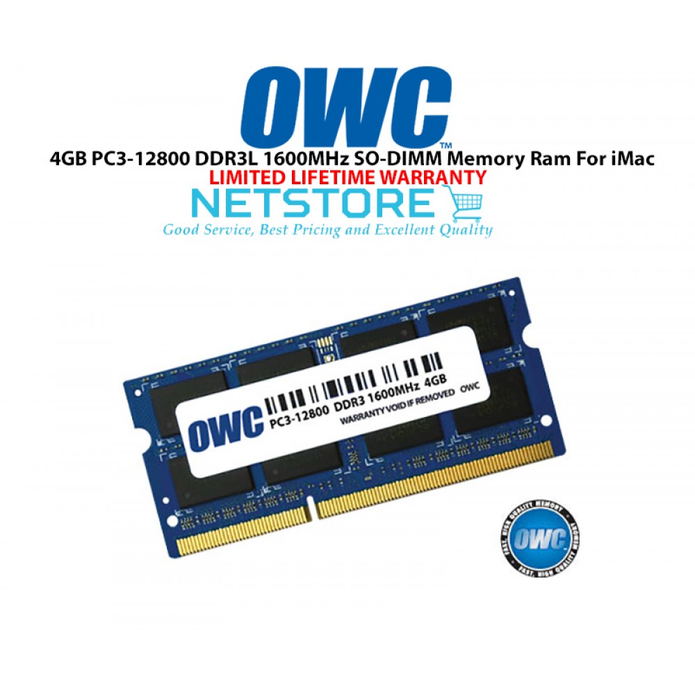 OWC 4GB PC3-12800 DDR3L 1600MHz SO-DIMM 204 Pin CL11 Macbook Ram Memory Upgrade For Multiple iMac Models And PCs Which Utilize PC3-12800 SO-DIMM Model OWC1600DDR3S4GB