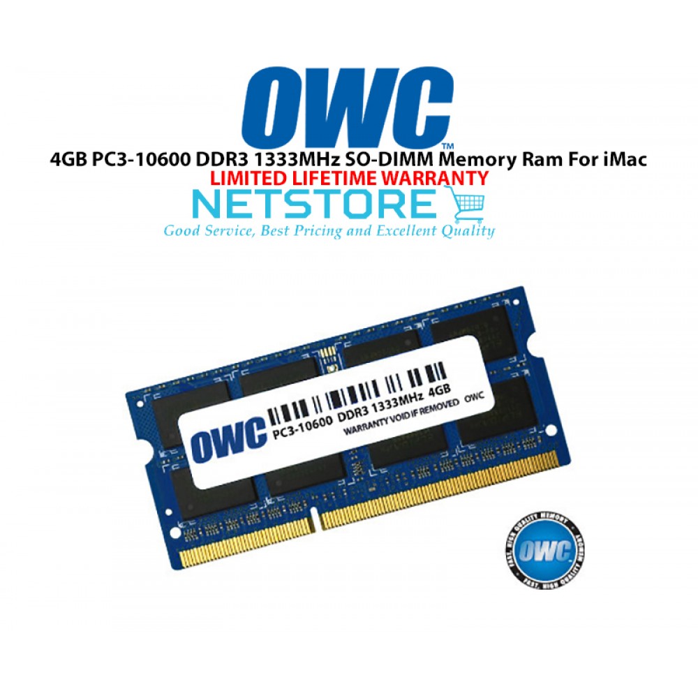 OWC 4GB PC3-10600 DDR3 1333MHz SO-DIMM 204 Pin CL9 Macbook Ram Memory Upgrade For Multiple iMac Models And PCs Which Utilize PC3-10600 SO-DIMM Model OWC1333DDR38S4G