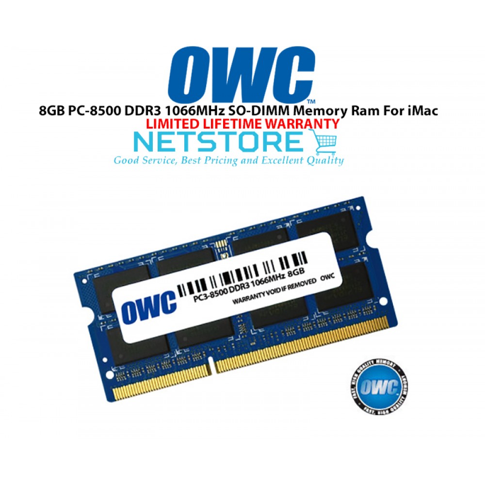 OWC 8GB PC3-8500 DDR3 1066MHz SO-DIMM 204 Pin Macbook Ram Memory Upgrade For Multiple iMac Models And PCs Which Utilize PC3-8500 SO-DIMM Model OWC8566DDR3S8GB