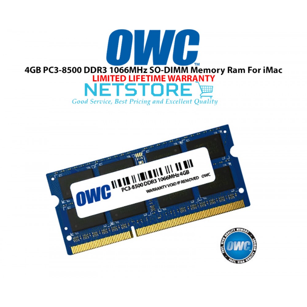 OWC 4GB PC3-8500 DDR3 1066MHz SO-DIMM 204 Pin Macbook Ram Memory Upgrade For Multiple iMac Models And PCs Which Utilize PC3-8500 SO-DIMM Model OWC8566DDR3S4GB