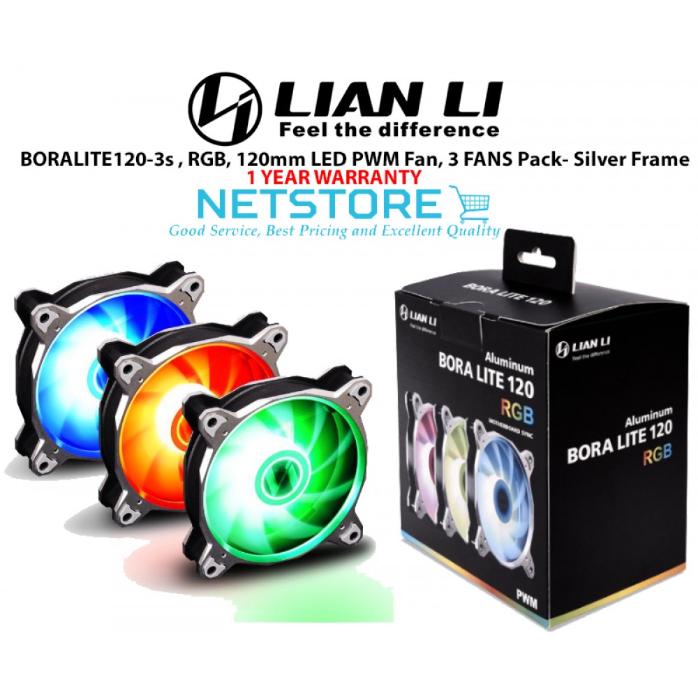 Lian Li BORALITE120-3S - 120mm LED PWM RGB Fan, 3 FANS Pack- Silver