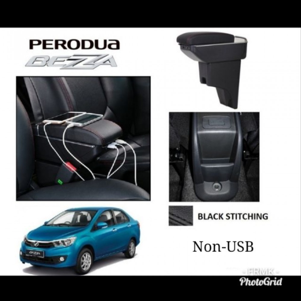 Armrest Perodua Bezza Double Layer Black Stitching (Non-USB)