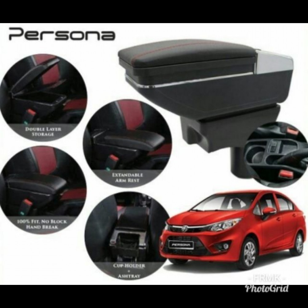 Armrest Proton Persona/Iriz Double Layer Black Stitching (Non-USB)