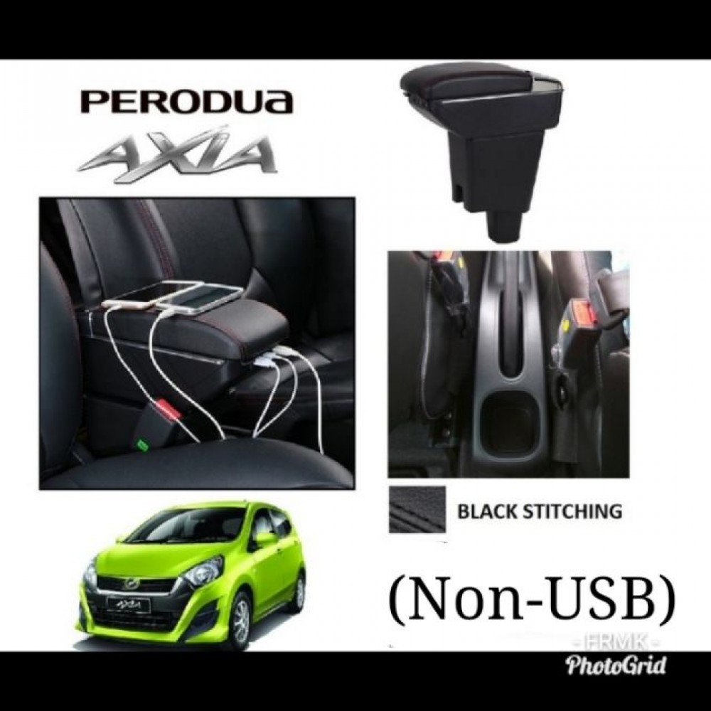 Armrest Perodua Axia Double Layer Black Stitching (Non-USB)