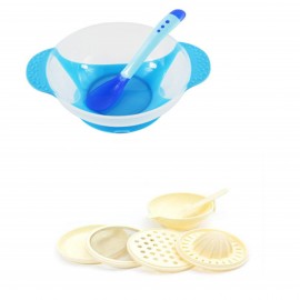 image of Baby Food Supplement Temperature Sensor Sucker Bowl Cum Baby Food Making Set -BKM14+yphb-Y26503