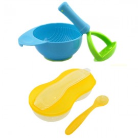 image of New Peanut Shape Feeding Bowl With Spoon Cum Baby Food Fruits Supplement Grinding Tool & Bowl -BKM16+BKM13