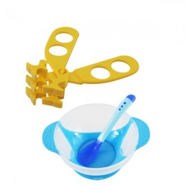 image of Baby Food Supplement Temperature Sensor Sucker Bowl Cum Multifunctional Baby Food Scissors -BKM14+AP1305
