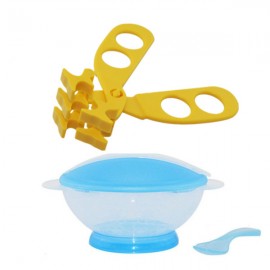 image of Translucent Portable Baby Training Bowl Feeding Set Cum Multifunctional Baby Food Scissors -BKM15+AP1305