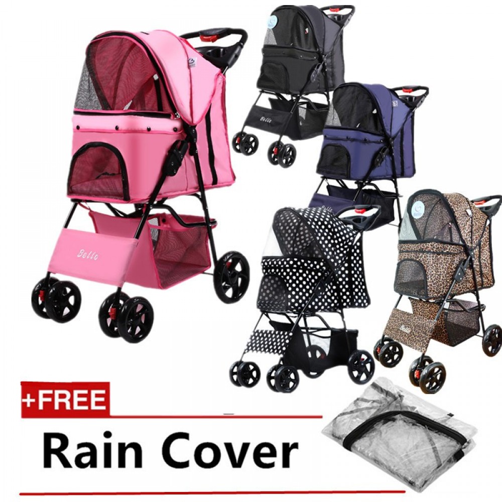 READY STOCK - Bello Japanese 4 Wheel Pet Stroller Trolley (FREE RAIN COVER) READY STOCK - Bello Japanese 4 Wheel Pet Stroller Trolley (FREE RAIN COVER)