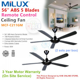 image of Milux 56" ABS 5 Blades Remote Control Ceiling Fan (Black) 2 Sets