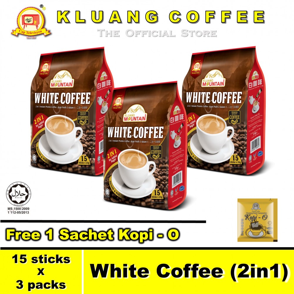Kluang Mountain White Coffee (2in1)【15 sticks x 3 packs】CAP TELEVISYEN Kluang Mountain White Coffee (2in1)【15 sticks x 3 packs】CAP TELEVISYEN