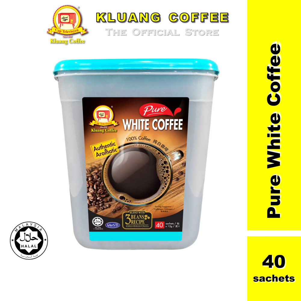 Kluang Coffee Cap Televisyen 100% Pure White Coffee (40 sachets x 1 tub) Kopi Tulen Cap TV