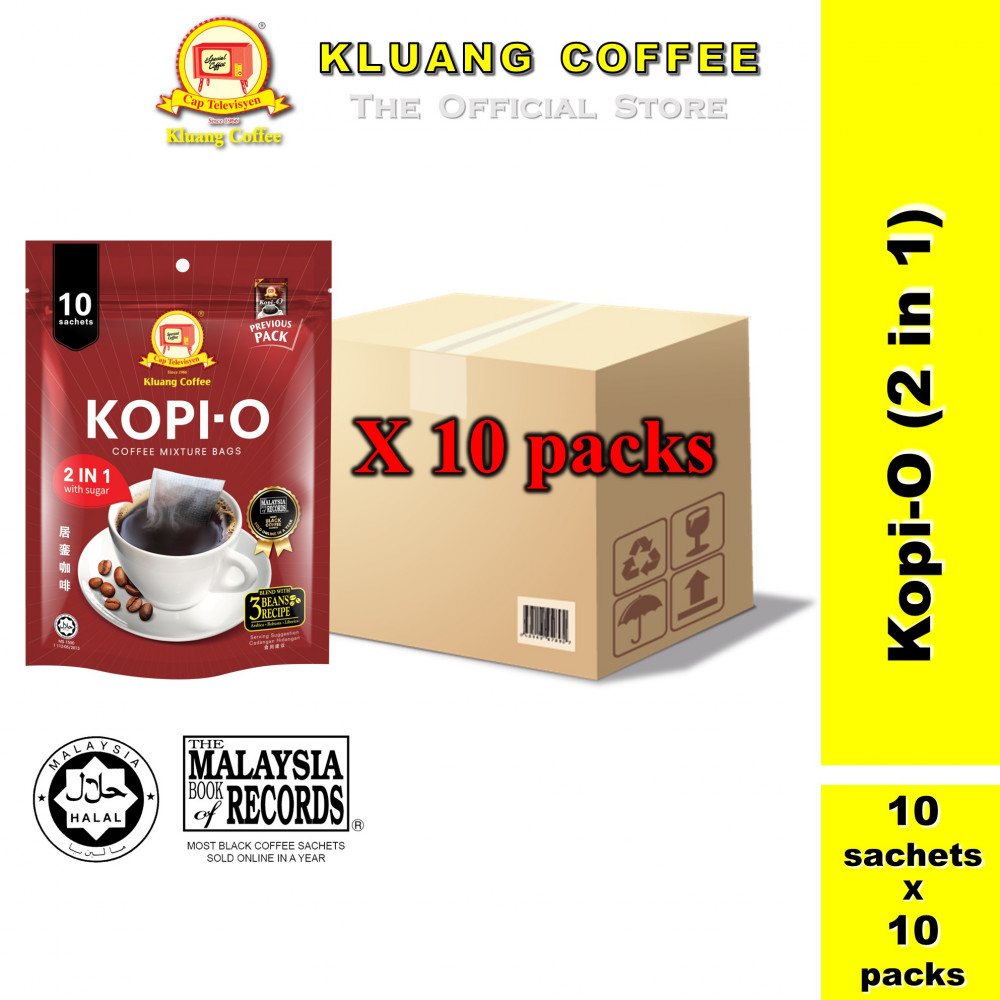 Kluang Black Coffee Cap Televisyen Kopi O 2 in 1 (10 sachets x 10 packs) Kopi Kluang Cap TV