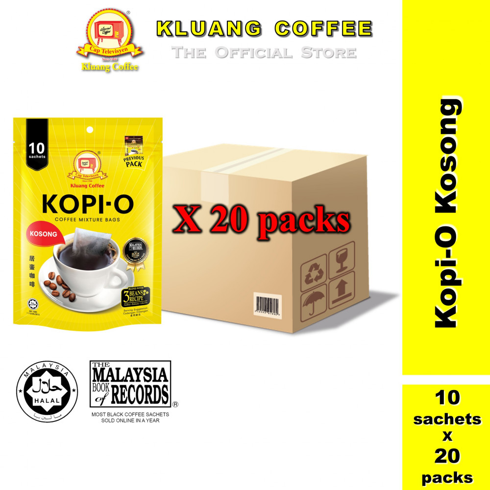 Kluang Black Coffee Cap Televisyen Kopi O Kosong (10 sachets x 20 packs) Kopi Kluang Cap TV