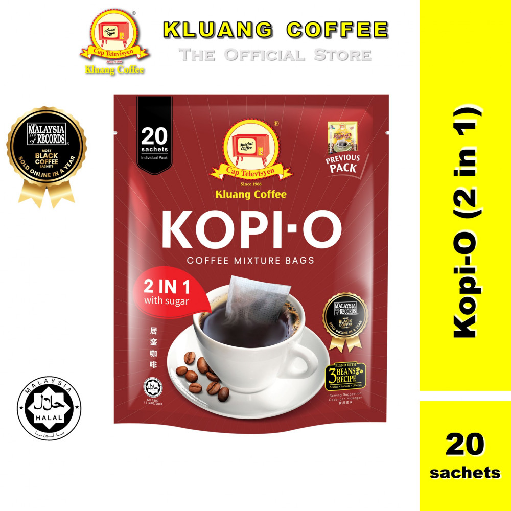 Kluang Coffee Cap Televisyen Kopi O 2in1 (20 individual sachets x 1 pack) Kopi-O Kluang Cap TV