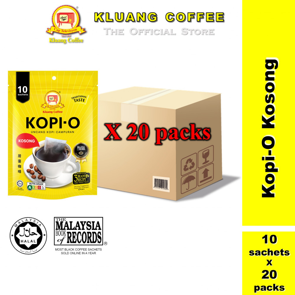 Kluang Black Coffee Cap Televisyen Kopi O Kosong (10 sachets x 20 packs) Kopi Kluang Cap TV