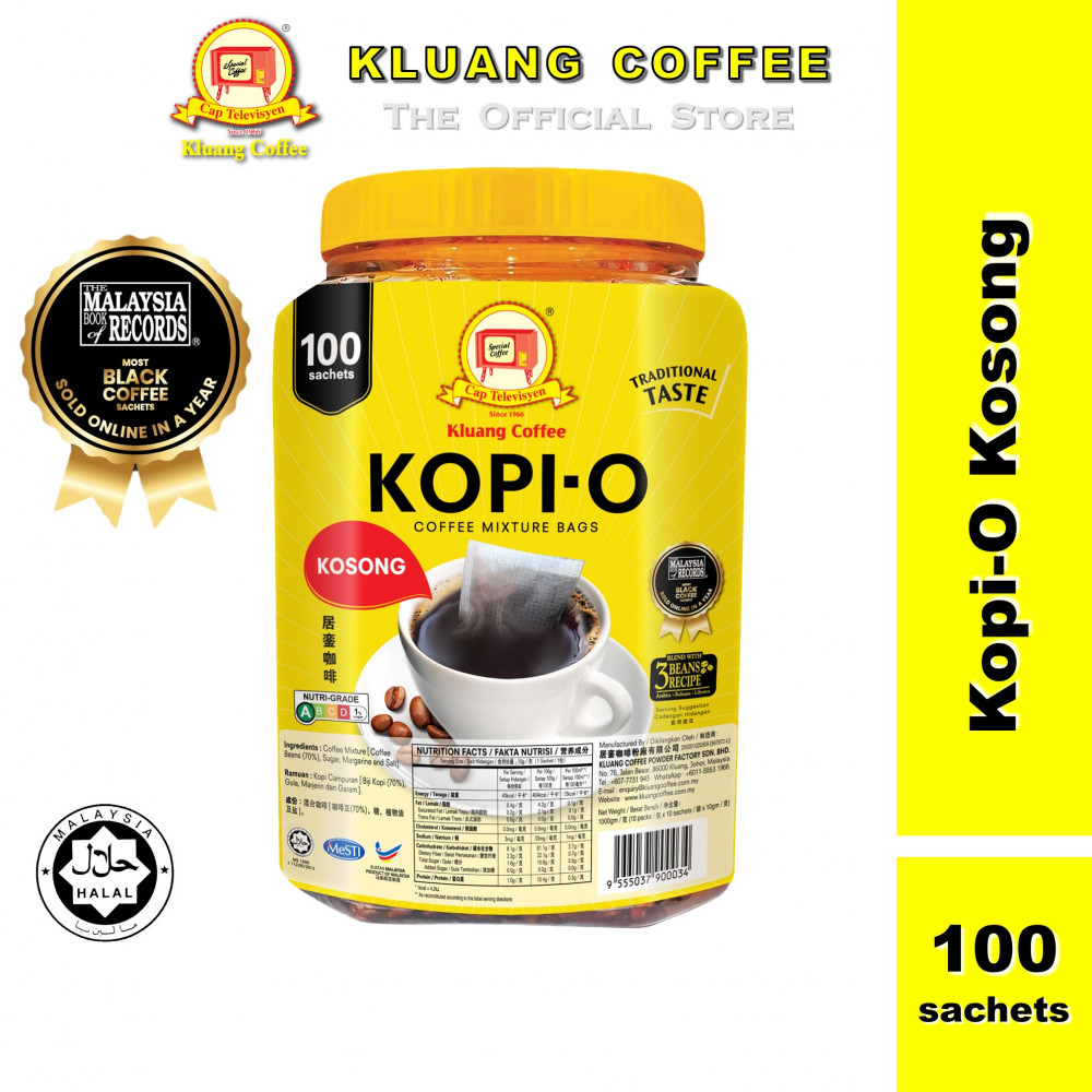 Kluang Coffee Cap Televisyen Kopi O Kosong (100 sachets x 1 tub) Kopi-O Kluang Cap TV