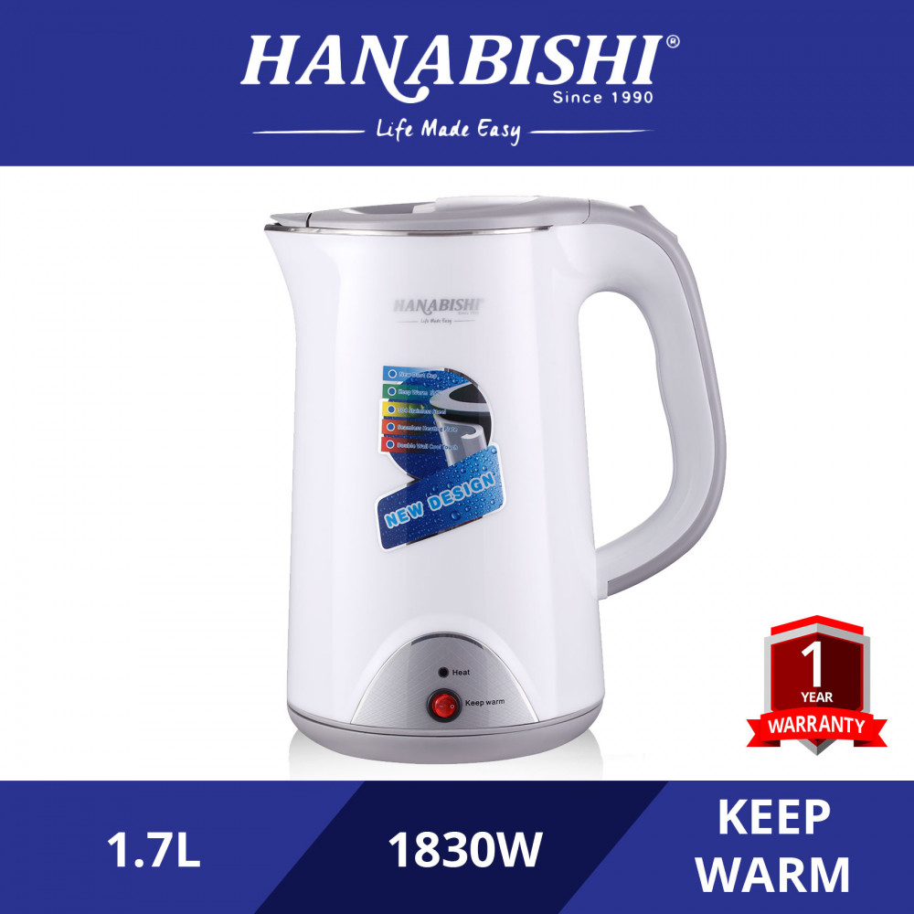 Hanabishi Stainless Steel Double Layer Cool Touch Electric Kettle 1.7L