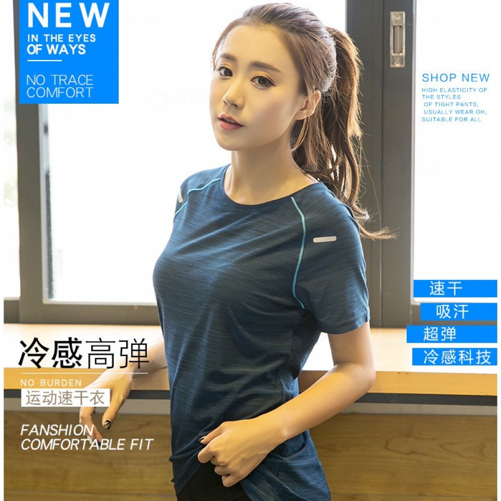 Women Fitness Gym T Shirt Running Sport Breathable Patchwork Tee Tops Fast Dry