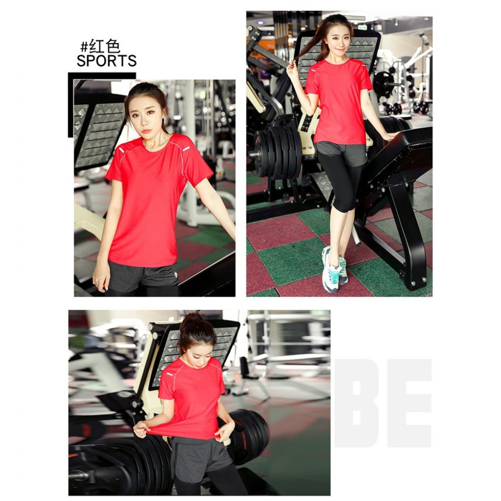 Women Fitness Gym T Shirt Running Sport Breathable Patchwork Tee Tops Fast Dry