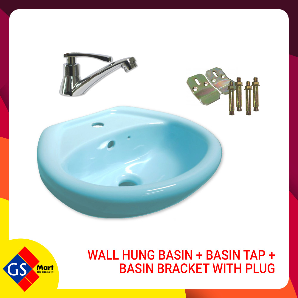 WALL HUNG BASIN + BASIN TAP + BASIN BRACKET WITH PLUG