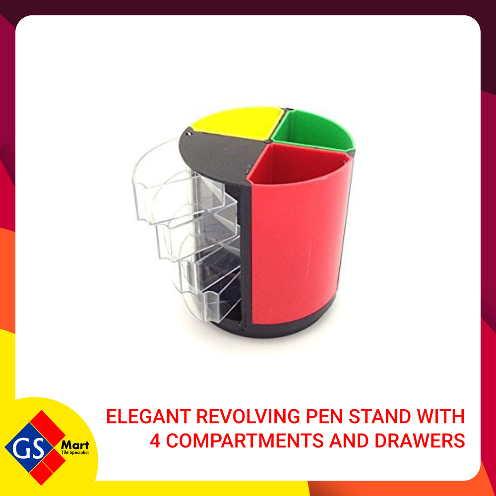 Elegant Revolving Pen Stand with 4 Compartments and Drawers Elegant Revolving Pen Stand with 4 Compartments and Drawers