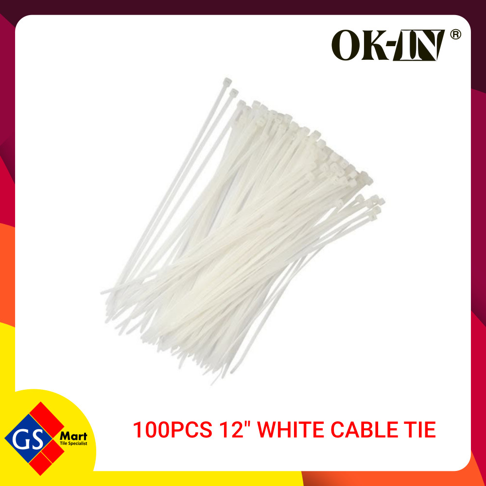 100PCS 12" WHITE CABLE TIE