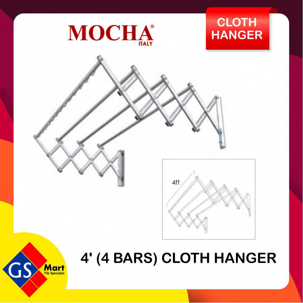 STAINLESS STEEL 304 WALL MOUNT CLOTH HANGER 4 FEET 4 BAR STAINLESS STEEL 304 WALL MOUNT CLOTH HANGER 4 FEET 4 BAR