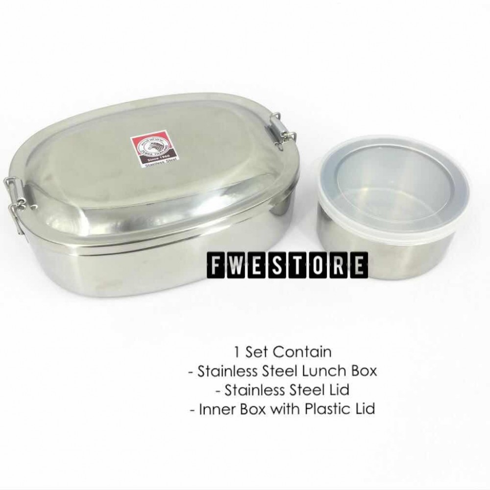 (100% Original) Zebra Stainless Steel 16cm Lunch Box With Inner Box (780cc) (100% Original) Zebra Stainless Steel 16cm Lunch Box With Inner Box (780cc)