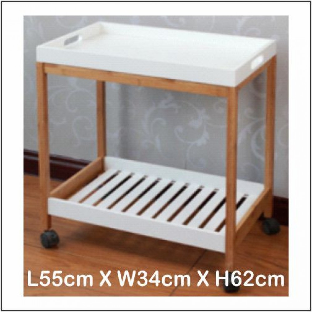 2 Layers Kitchen Trolley / Restaurant Trolley (MDF With Bamboo) 2 Layers Kitchen Trolley / Restaurant Trolley (MDF With Bamboo)