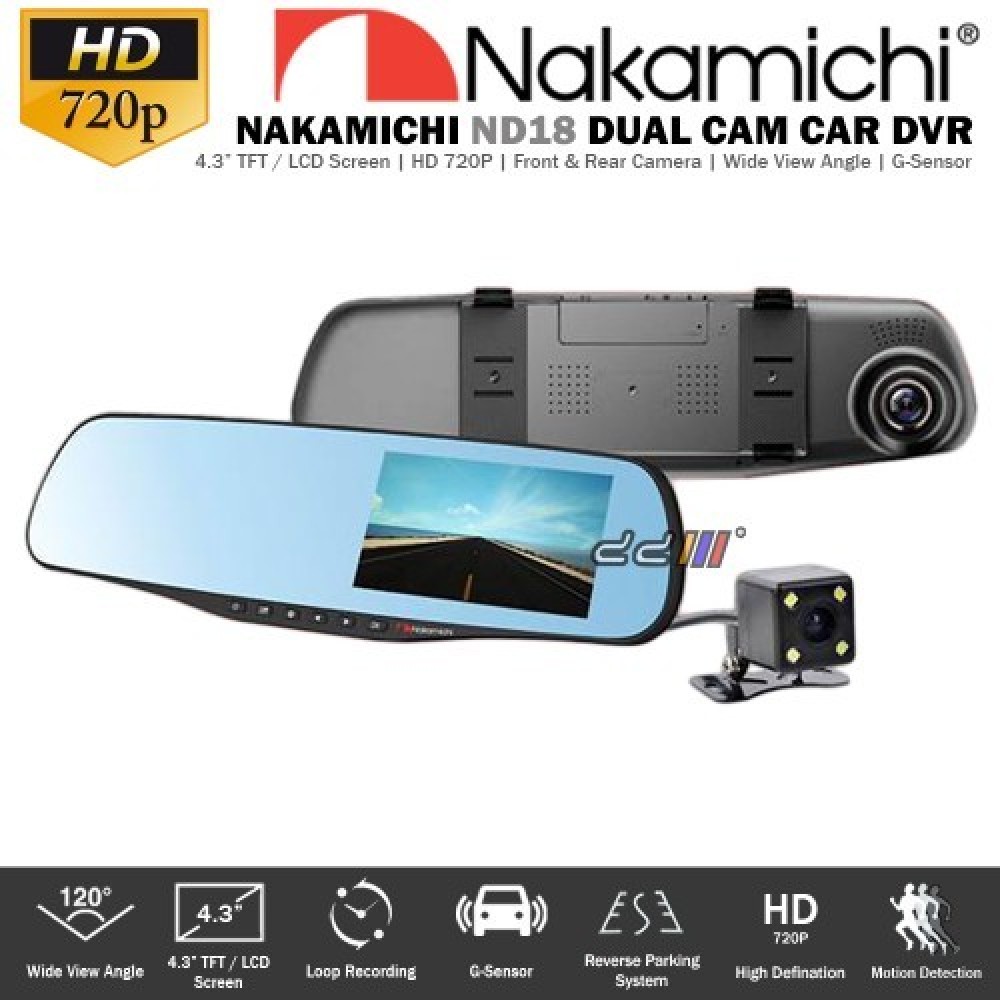 【Ready Stock】NAKAMICHI ND18 4.3" LCD Dual Cam 720p HD Car Dash Video Driving Recorder DVR