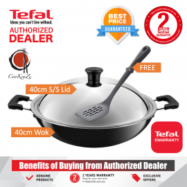 image of PREMIUM Tefal Asian Ceramic 40cm Non Stick Wok with S/S Lid C52897 FREE Spatula