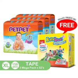 image of PetPet Tape Diaper Mega Pack, XL size(3 packs) FOC BabyLove Playpants Regular Pack X1
