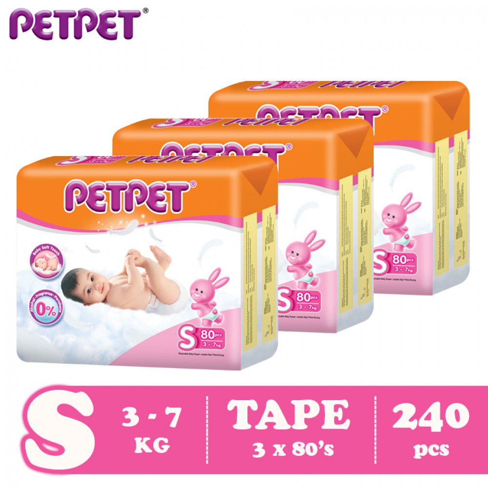 Petpet Tape Diaper Mega Pack- 3 pack (S240/M216/L180/XL144) Petpet Tape Diaper Mega Pack- 3 pack (S240/M216/L180/XL144)