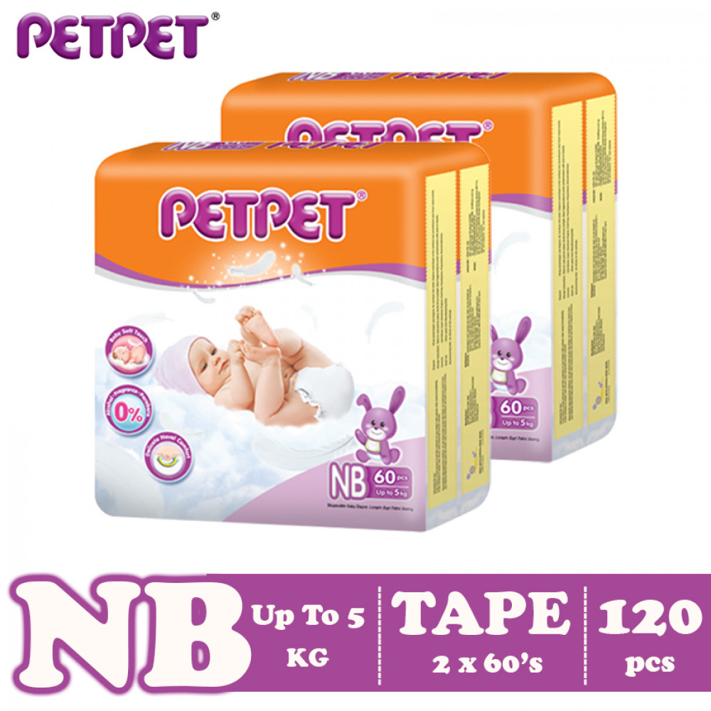 Petpet Tape Diaper Jumbo Pack -2 pack (NB120 /S112/M96/L80/ XL64) Petpet Tape Diaper Jumbo Pack -2 pack (NB120 /S112/M96/L80/ XL64)