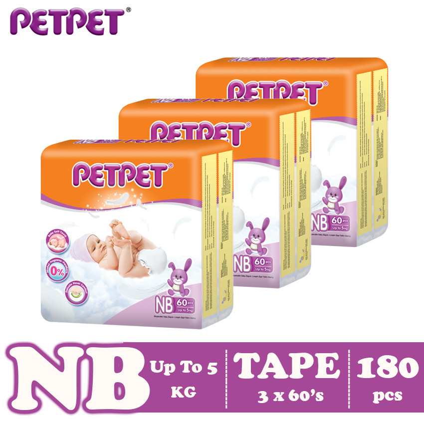 Petpet Tape Diaper Jumbo Pack -3 pack (NB180/S168/M144/L120/XL96) Petpet Tape Diaper Jumbo Pack -3 pack (NB180/S168/M144/L120/XL96)