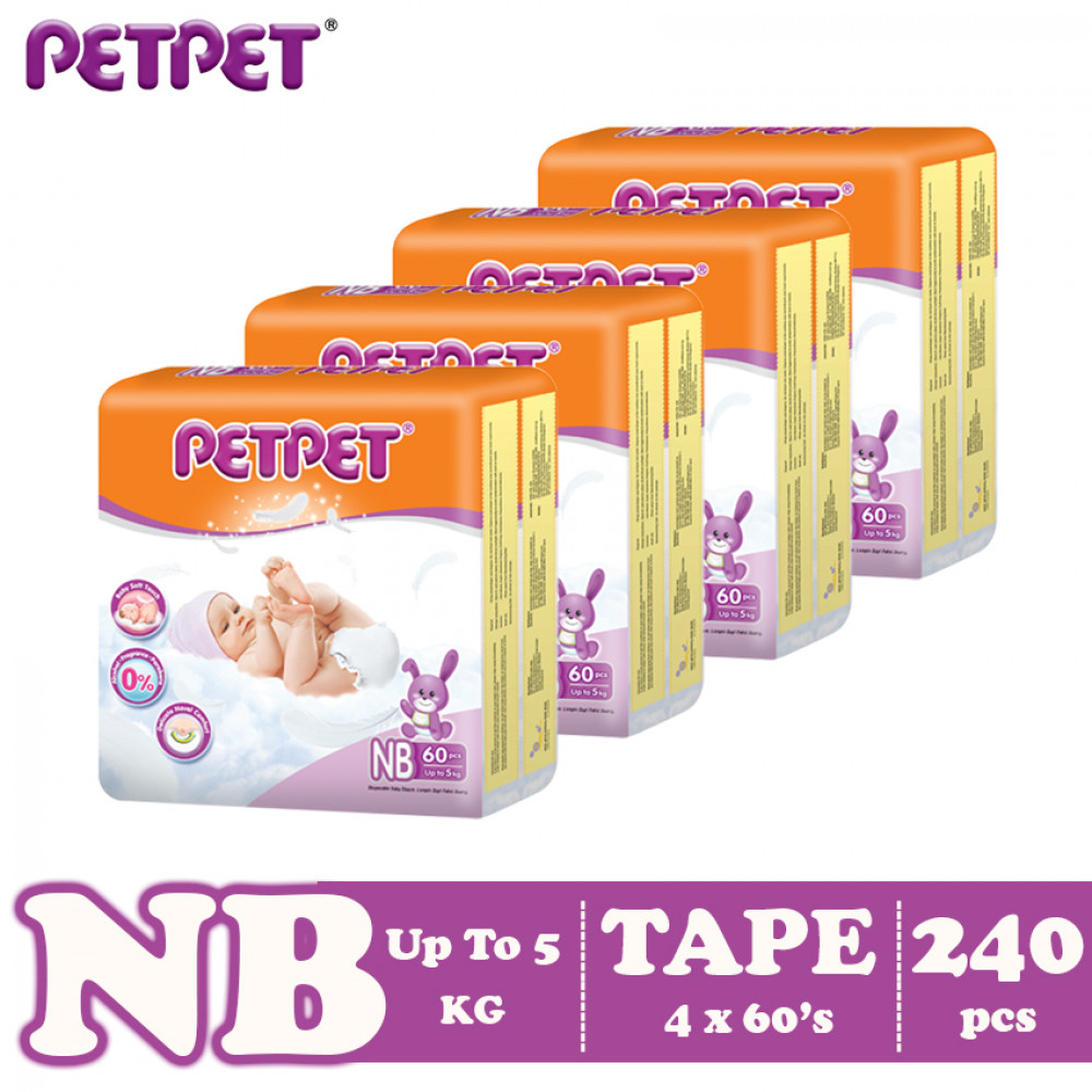 Petpet Tape Diaper Jumbo Pack-4 pack (NB240 /S224/M192/L160/ XL128) Petpet Tape Diaper Jumbo Pack-4 pack (NB240 /S224/M192/L160/ XL128)