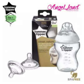 image of Tommee Tippee Closer To Nature PP Bottle 260ml - 421113/38 + Tommee Tippee Teat (2pcs/pack) Fast Flow Teat