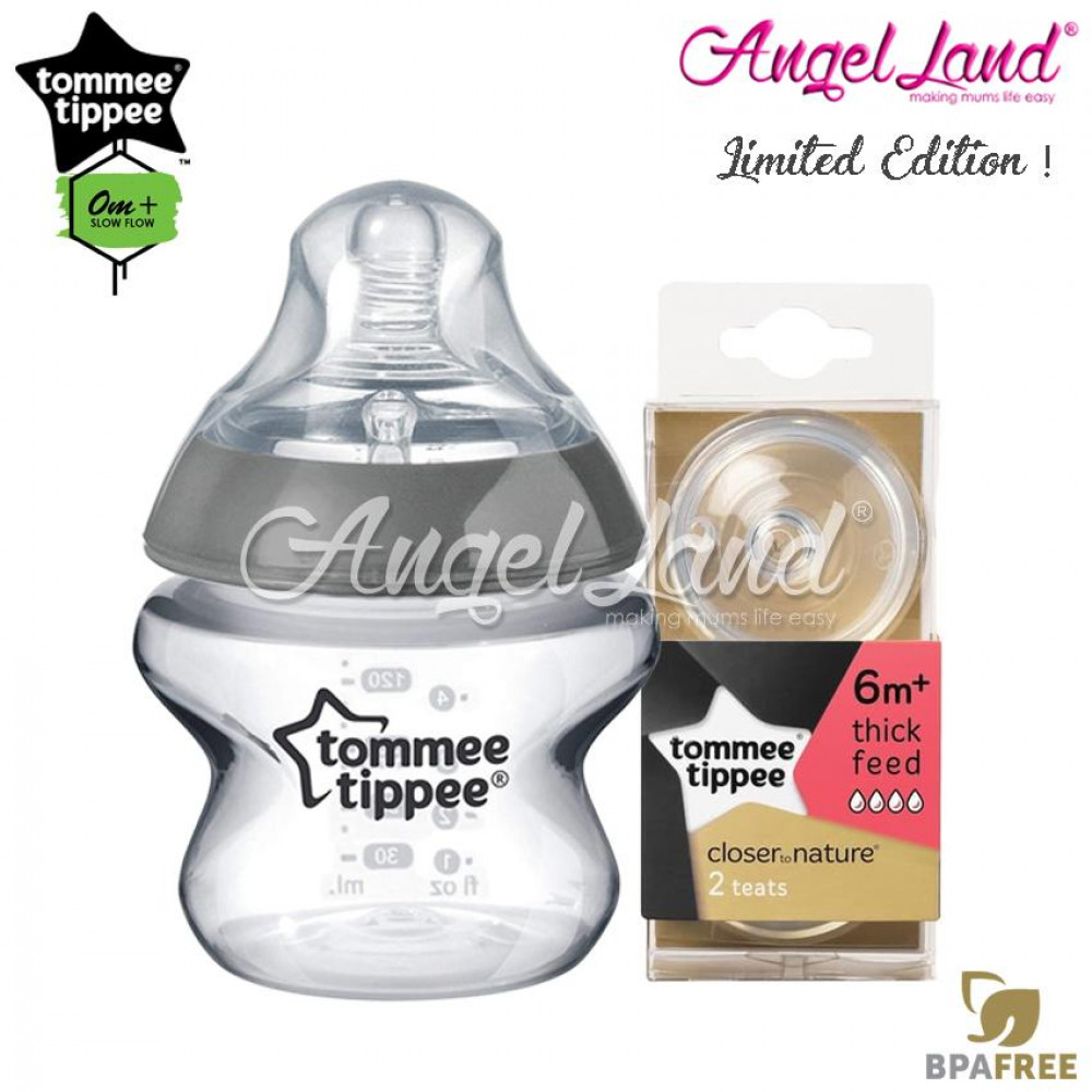 Tommee Tippee CTN Tinted Bottle 150ml/5oz + Tommee Tippee CTN Teat - Silver 422535/38 + Y Flow 422142/38 Tommee Tippee CTN Tinted Bottle 150ml/5oz + Tommee Tippee CTN Teat - Silver 422535/38 + Y Flow 422142/38