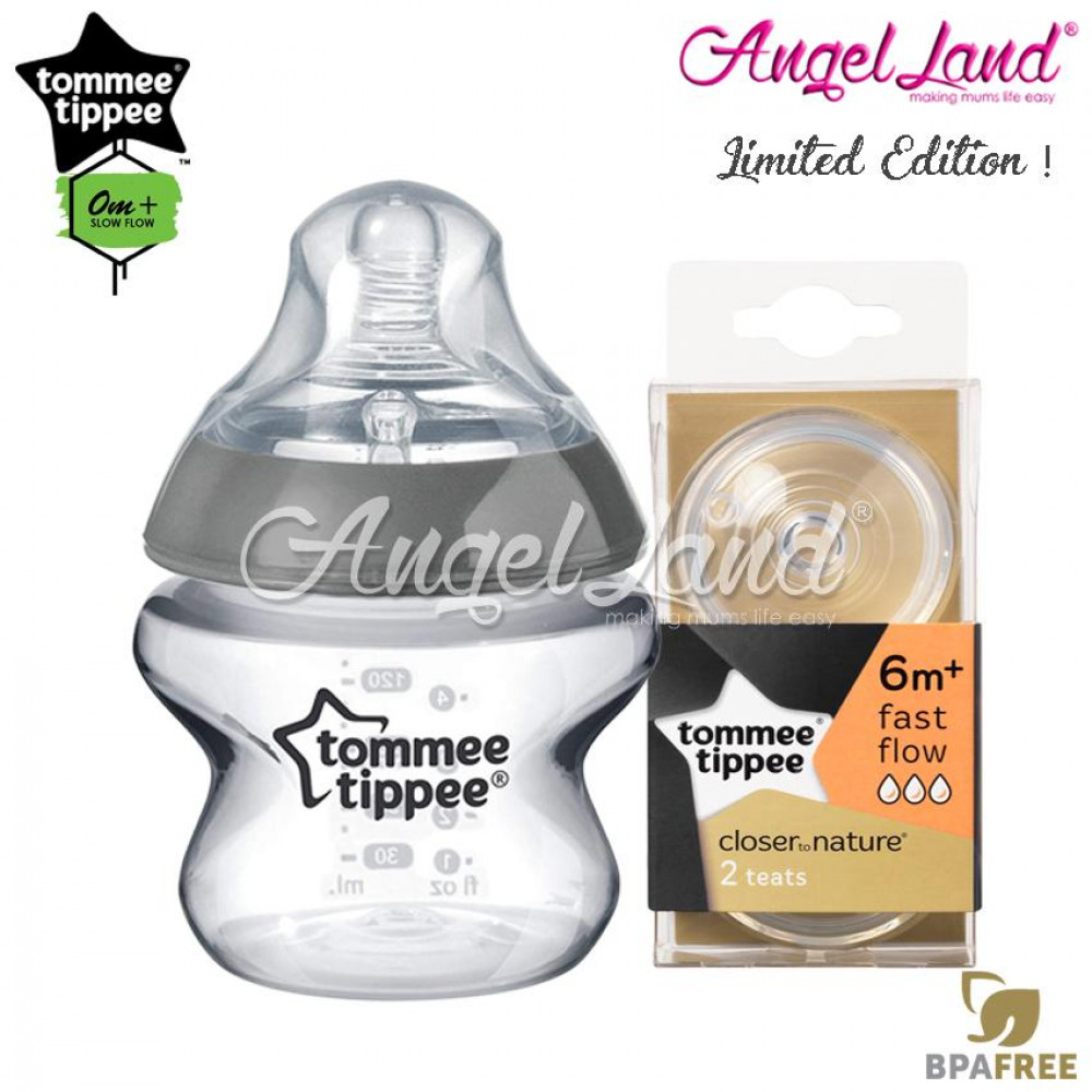Tommee Tippee CTN Tinted Bottle 150ml/5oz + Tommee Tippee CTN Teat - Silver 422535/38 + Fast Flow 421124/38 Tommee Tippee CTN Tinted Bottle 150ml/5oz + Tommee Tippee CTN Teat - Silver 422535/38 + Fast Flow 421124/38